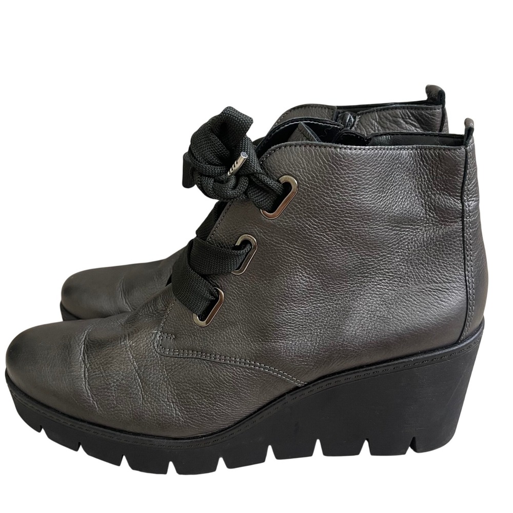 Gabor Women's‎ Metallic Leather Wedge Lace Up Ankle Boots Side Zip Size 9 EUC